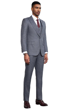 Men's Stacy Adams Vested Sharkskin Weave Pattern Suit in Grey - Image 3