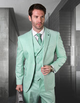 Mens Ticket Pocket Peak Lapel Double Breasted Vest 100% Wool Tom Ford Style Modern Fit in Color Mint By Statement