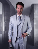 Mens Ticket Pocket Peak Lapel Double Breasted Vest 100% Wool Tom Ford Style Modern Fit in Color Powder By Statement