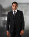 Mens 2 Button Slim Fit Wool Suit With Double Breasted Vest in Black
