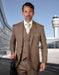 Mens 2 Button Slim Fit Wool Suit With Double Breasted Vest in Bronze