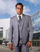Mens 2 Button Slim Fit Wool Suit With Double Breasted Vest in Grey