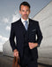Mens 2 Button Slim Fit Wool Suit With Double Breasted Vest in Navy Blue