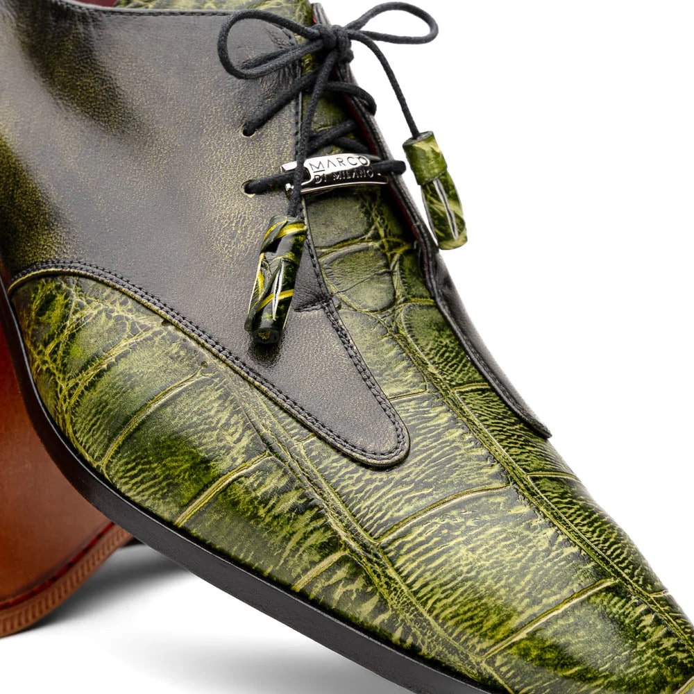 Marco Di Milano Anzio Exotic Alligator & Calfskin Leather Green Oxfords - Image 5
