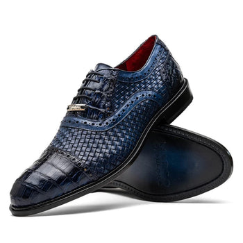 Marco Di Milano John Men's Shoes Exotic Caiman Crocodile / Woven Leather Dress Oxfords - Image 10