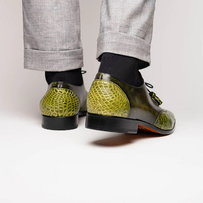 Marco Di Milano Anzio Exotic Alligator & Calfskin Leather Green Oxfords - Image 4
