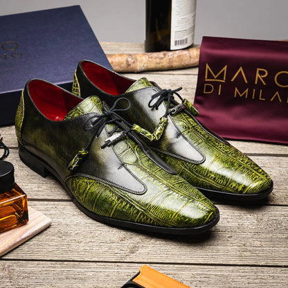 Marco Di Milano Anzio Exotic Alligator & Calfskin Leather Green Oxfords - Image 10