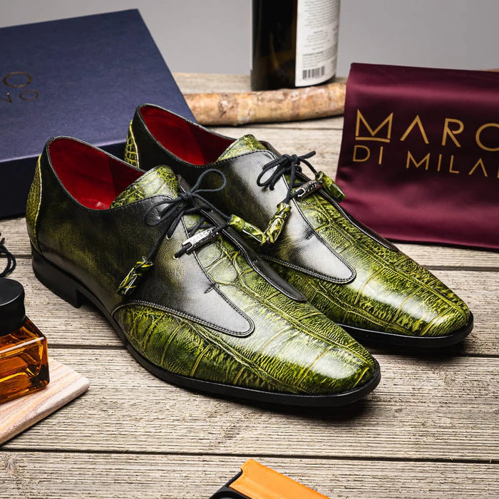 Marco Di Milano Anzio Exotic Alligator & Calfskin Leather Green Oxfords - Image 10
