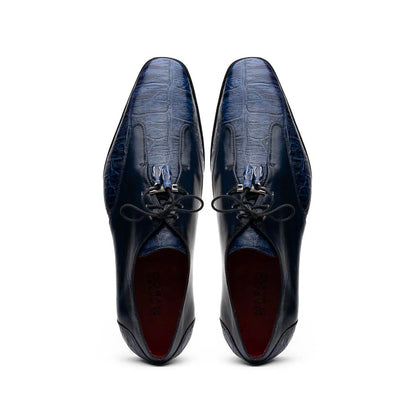Marco Di Milano Anzio Exotic Alligator & Calfskin Leather Blue Oxfords - Image 3