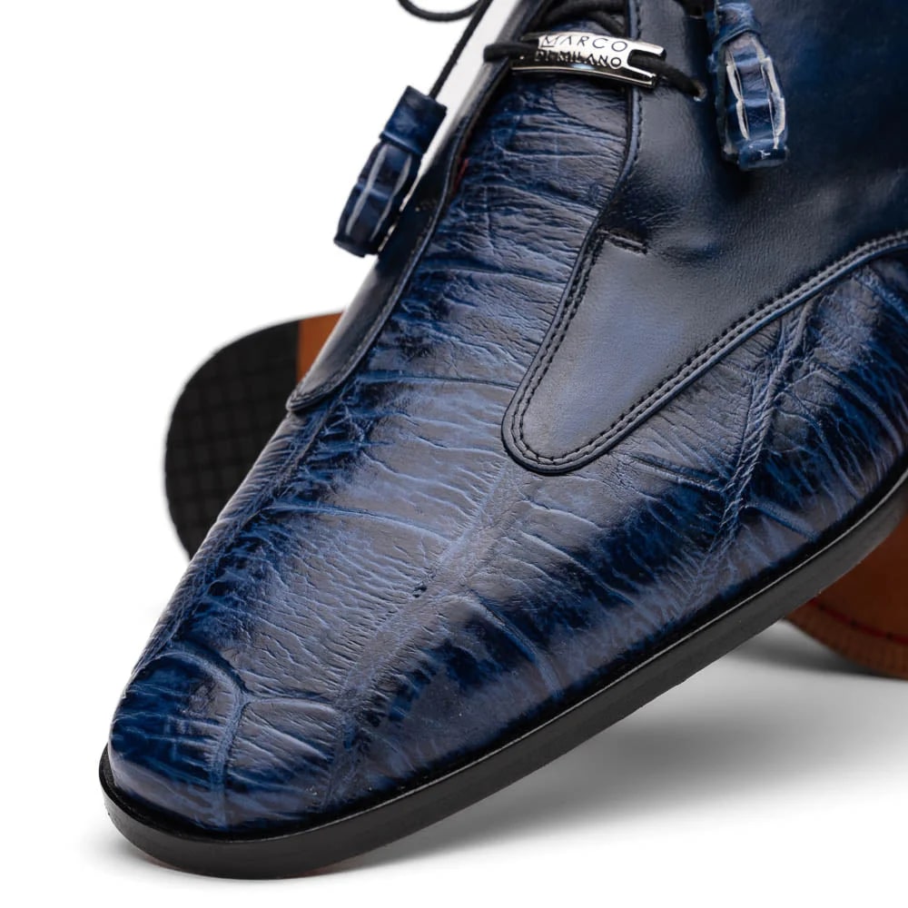 Marco Di Milano Anzio Exotic Alligator & Calfskin Leather Blue Oxfords - Image 4