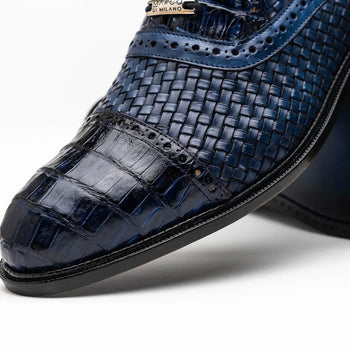 Marco Di Milano John Men's Shoes Exotic Caiman Crocodile / Woven Leather Dress Oxfords - Image 13