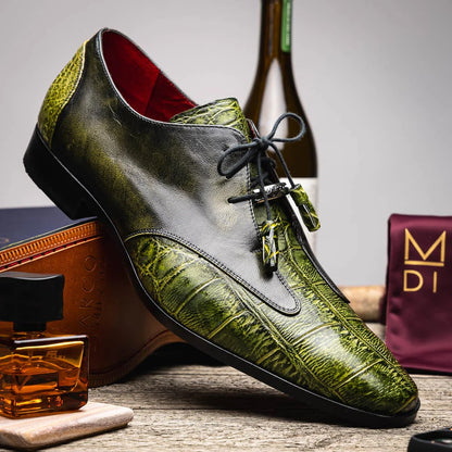 Marco Di Milano Anzio Exotic Alligator & Calfskin Leather Green Oxfords - Image 12