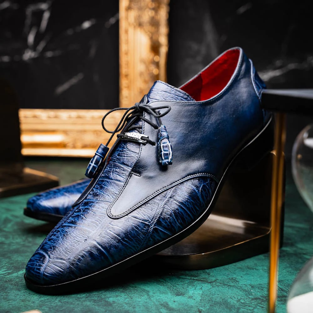 Marco Di Milano Anzio Exotic Alligator & Calfskin Leather Blue Oxfords - Image 9