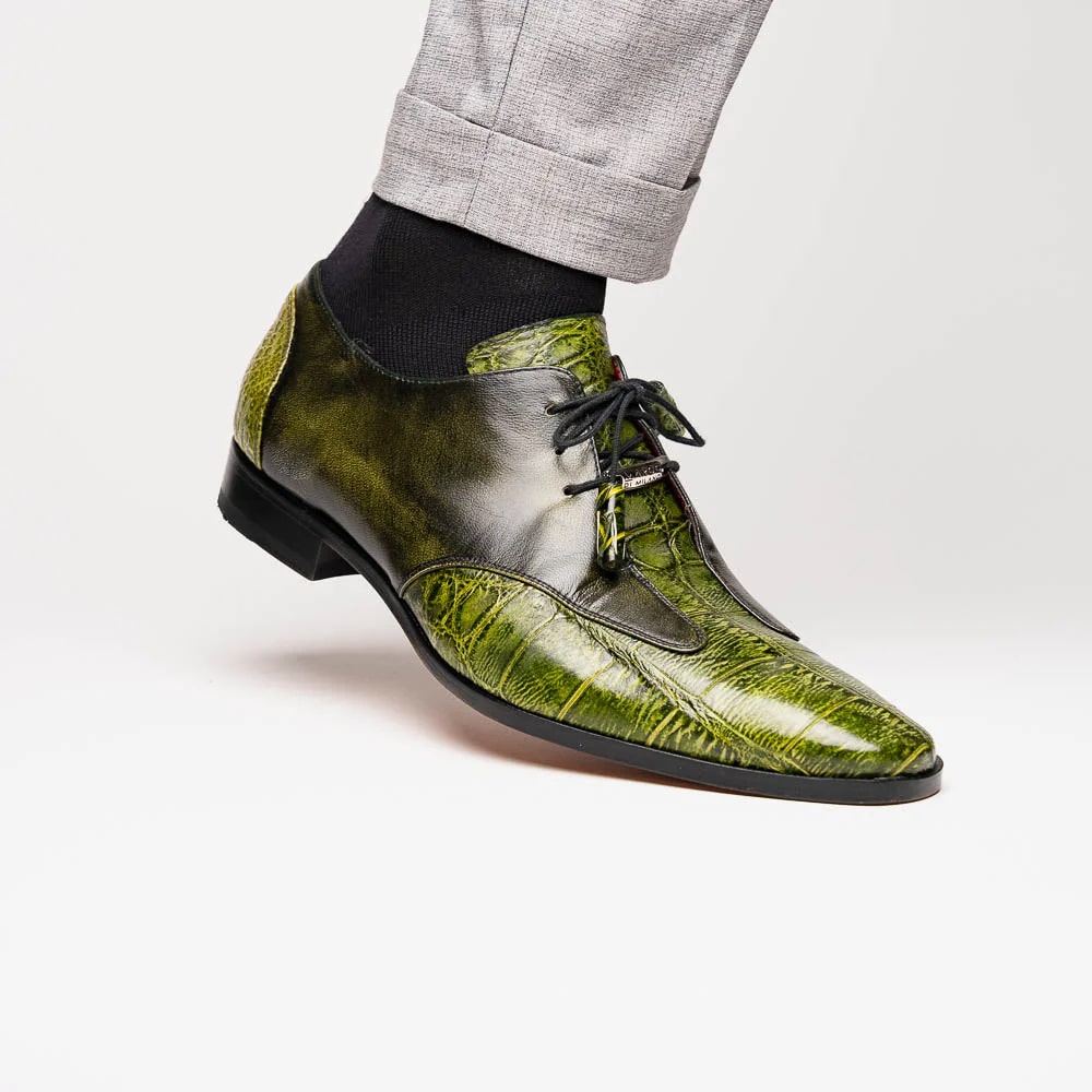 Marco Di Milano Anzio Exotic Alligator & Calfskin Leather Green Oxfords - Image 3