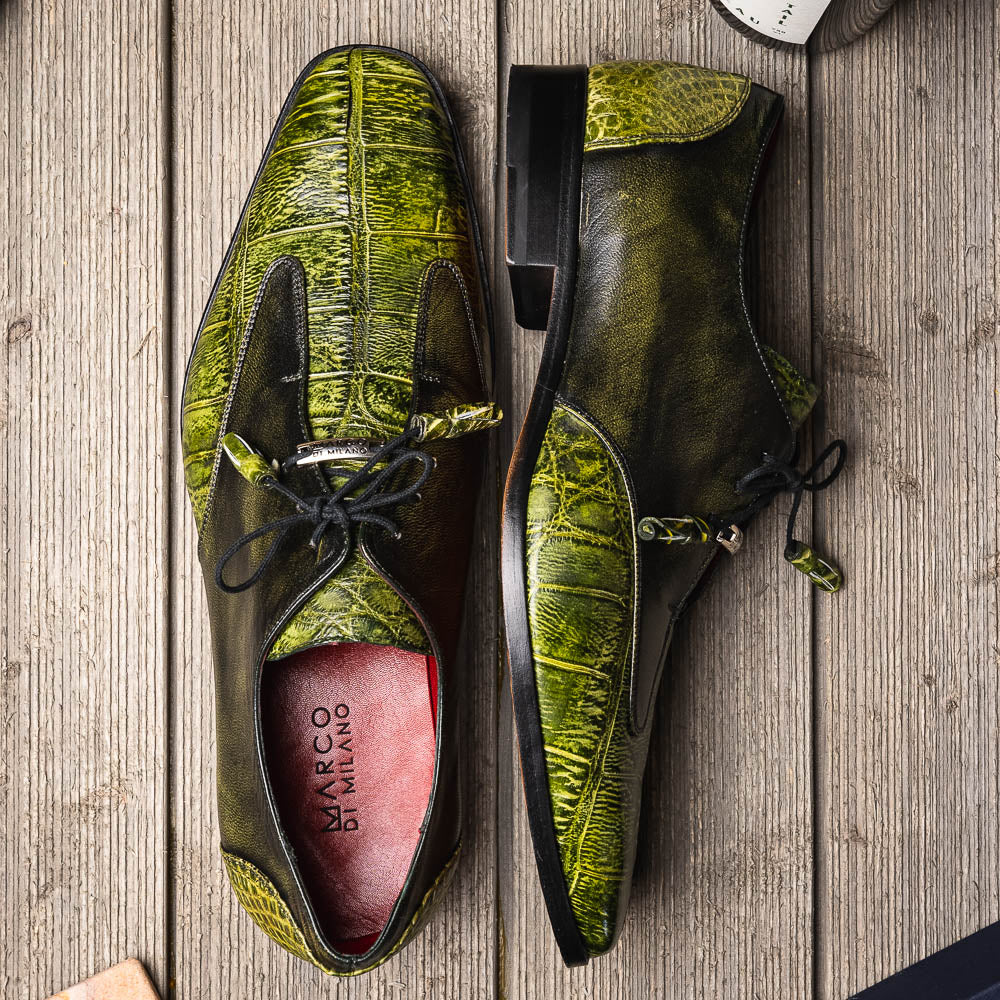 Marco Di Milano Anzio Exotic Alligator & Calfskin Leather Green Oxfords - Image 2