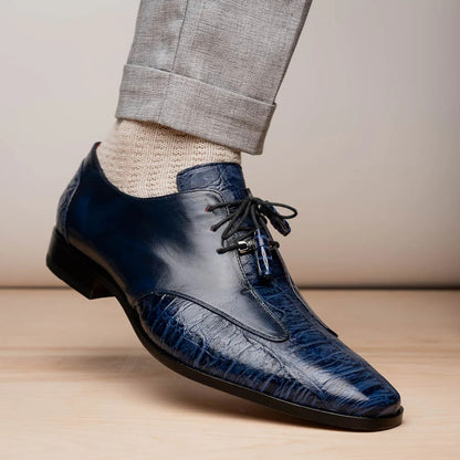 Marco Di Milano Anzio Exotic Alligator & Calfskin Leather Blue Oxfords - Image 7