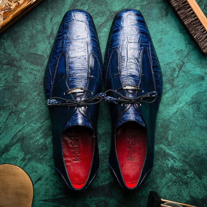 Marco Di Milano Anzio Exotic Alligator & Calfskin Leather Blue Oxfords - Image 8