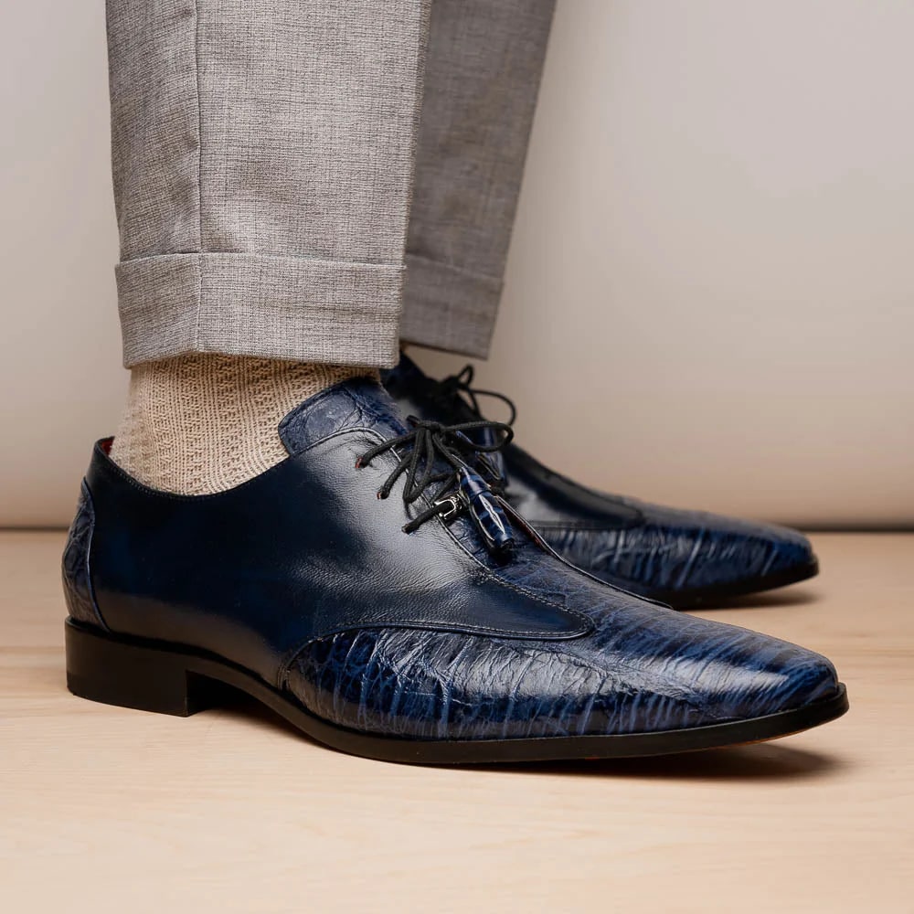 Marco Di Milano Anzio Exotic Alligator & Calfskin Leather Blue Oxfords - Image 6
