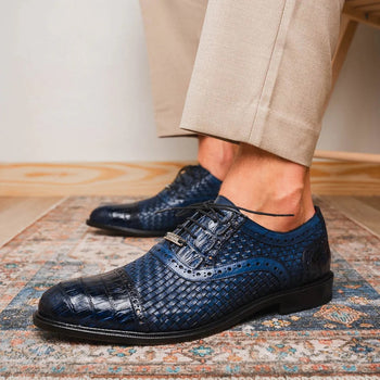 Marco Di Milano John Men's Shoes Exotic Caiman Crocodile / Woven Leather Dress Oxfords - Image 14
