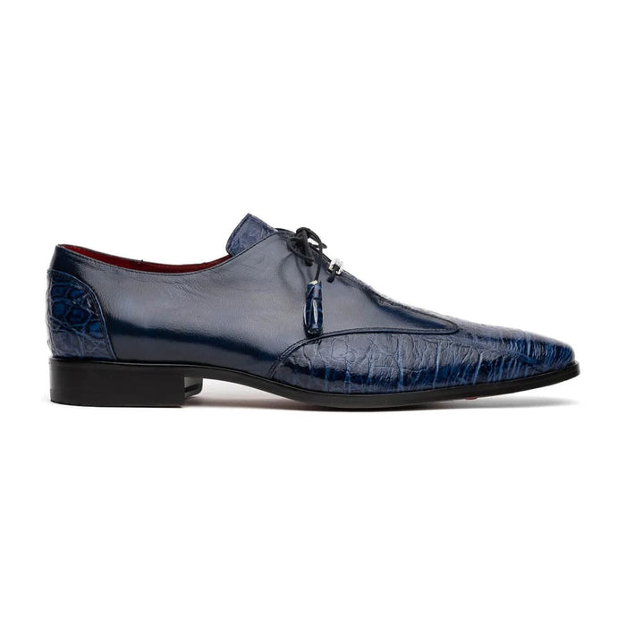 Marco Di Milano Anzio Exotic Alligator & Calfskin Leather Blue Oxfords - Image 2