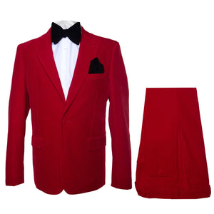 Velvet Fabric Suit - Red Blazer + Pants in Velvet Fabric Rossiman Christmas Holiday Suit