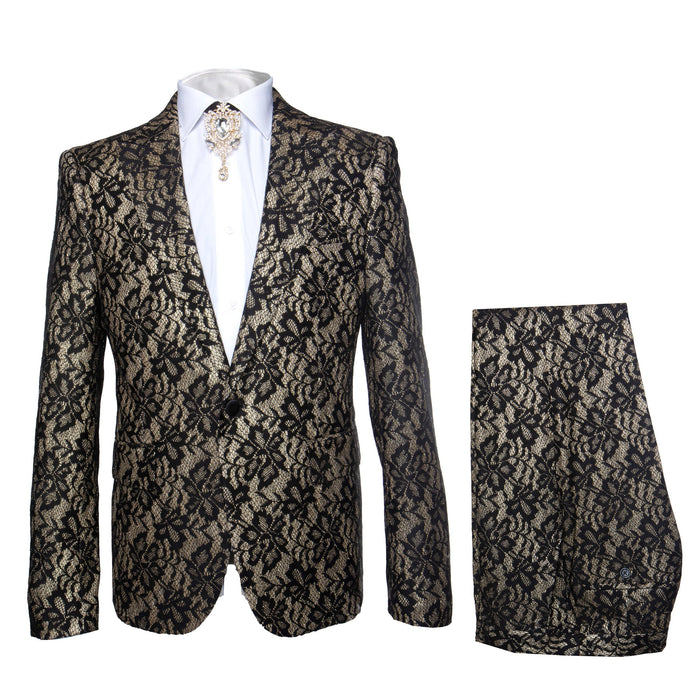 Rossi Man LEO RM1901 – Gold & Black Designer Tuxedo for Men | Slim Fit