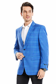 Saco vaquero - Western Sport Coat - Western Blazer  - Men's Two Button Regular Fit Light Blue Double Windowpane Plaid Blazer