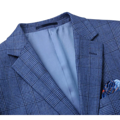 Saco vaquero - Western Sport Coat - Western Blazer- Mens Slim Fit Two Button Summer Linen Sport Coat Blazer In Navy Blue Windowpane Plaid