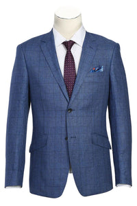 Saco vaquero - Western Sport Coat - Western Blazer- Mens Slim Fit Two Button Summer Linen Sport Coat Blazer In Navy Blue Windowpane Plaid