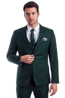 Graduation Suit - Men's Two Button Slim Fit Vested Solid Basic Color Suit in Forest Green