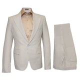 Seersucker Suit Peak Lapel Suit in Color "Beige" - Summer Fabric Tone on Tone Shadow Stripe By Rossiman Modern Fit