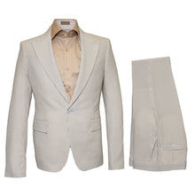 Seersucker Suit Peak Lapel Suit in Color "Beige" - Summer Fabric Tone on Tone Shadow Stripe By Rossiman