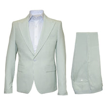 Seersucker Suit Peak Lapel Suit in Color "Light Green" - Summer Fabric Tone on Tone Shadow Stripe By Rossiman
