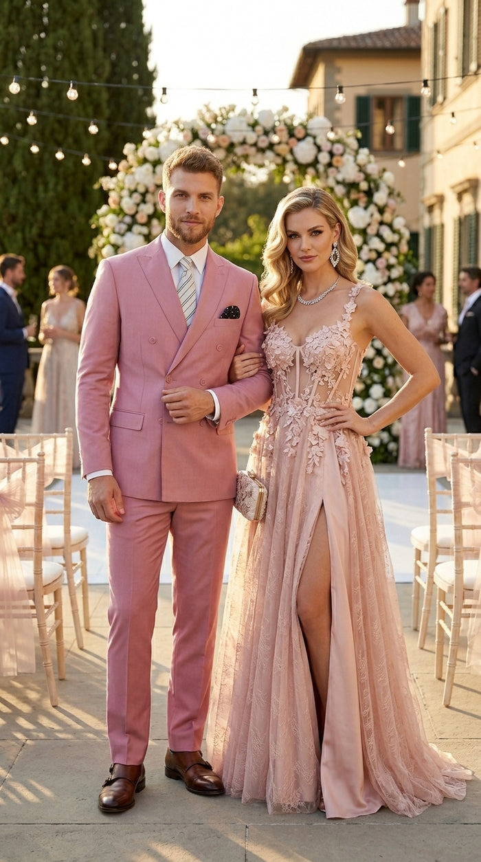 Men’s Blush Pink Double Breasted Easter Suit, Lightweight Summer Wedding Church Dress Suit Set Modern Fit
