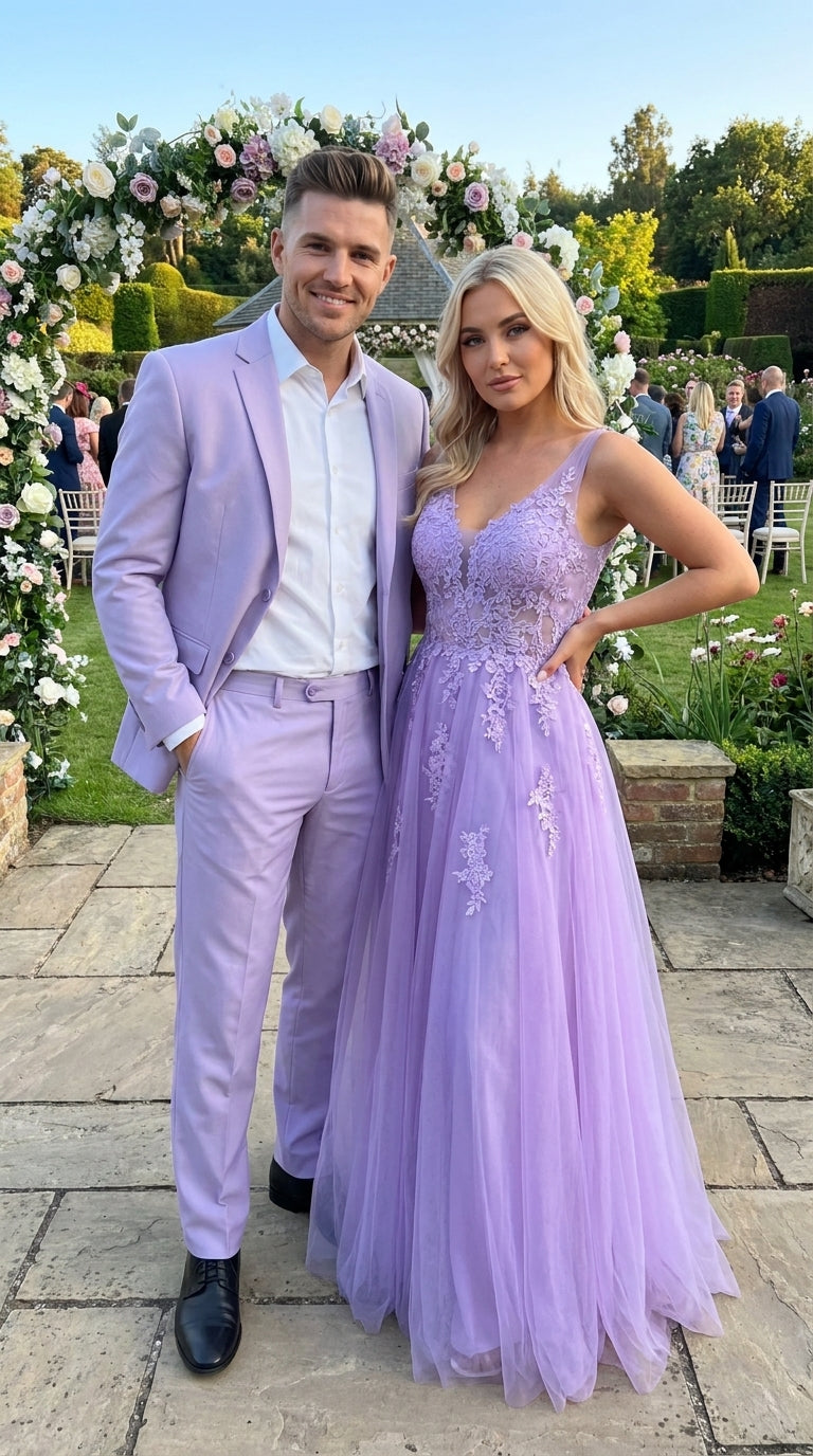 Men’s Lilac 2 Button Suit, Light Purple Formal Wedding Prom Dress Suit