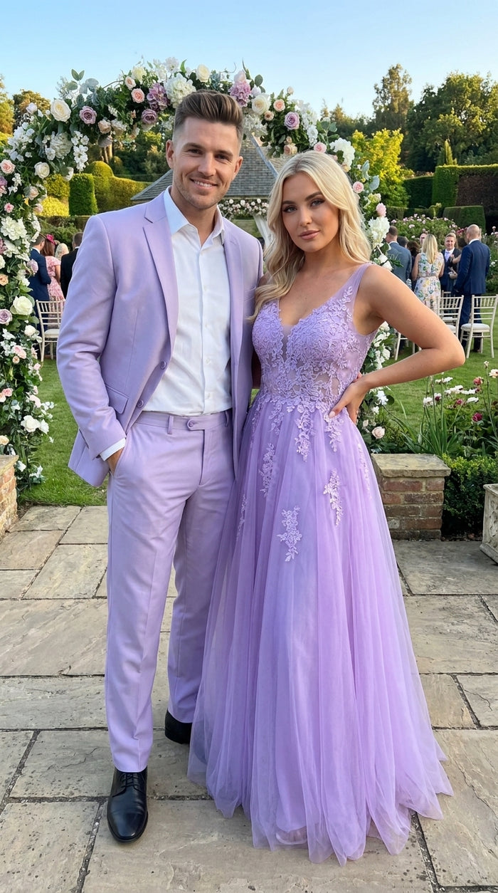 Men’s Lilac 2 Button Suit, Light Purple Formal Wedding Prom Dress Suit