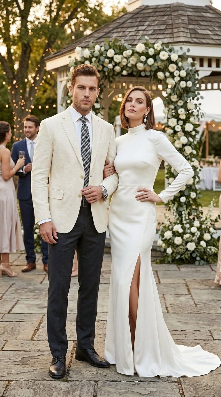 Men’s Ivory Cream Off White 2 Button Blazer, Formal Wedding Dinner Sport Coat Jacket