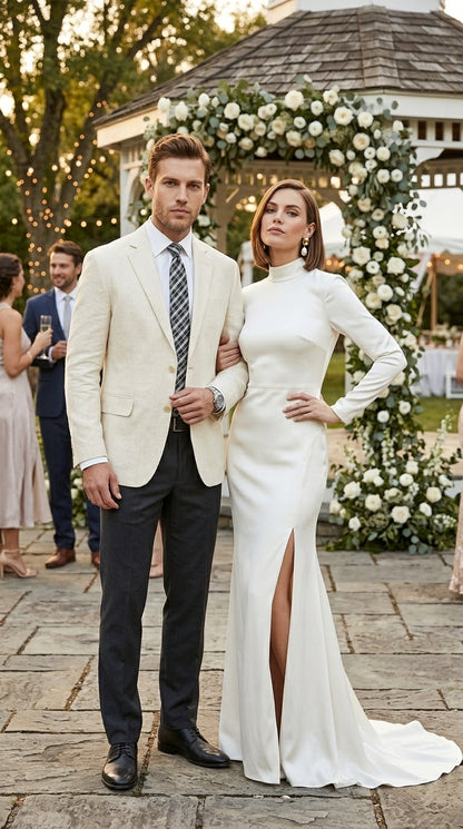 Men’s Ivory Cream Off White 2 Button Blazer, Formal Wedding Dinner Sport Coat Jacket