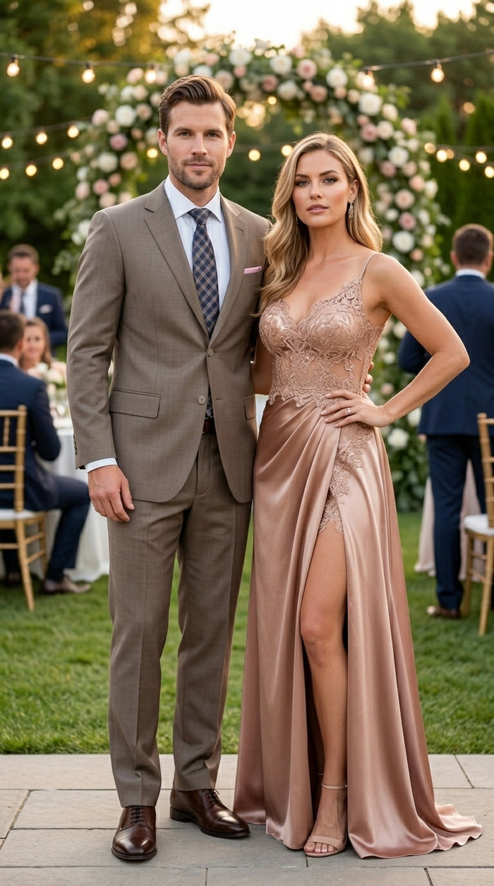 Men’s Taupe 2 Button Suit, Classic Business Wedding Church Formal Dress Suit Set
