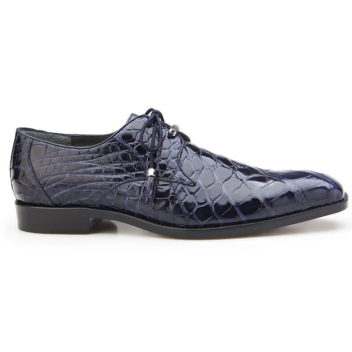 Men's Belvedere Lago Plain Toe American Alligator Dress Shoe in Navy