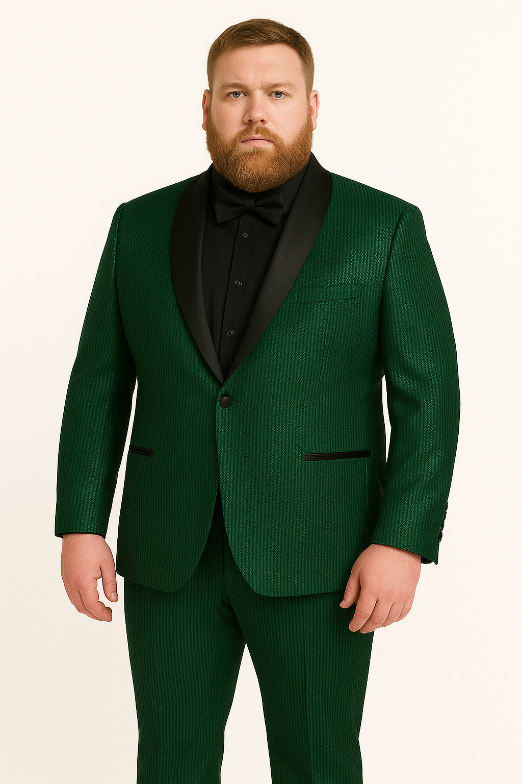 Men's Emerald Green Shiny Tuxedo with Black Satin Lapel and Matching Bow Tie – Ultra Slim Fit - Image 4