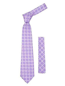 Lavender Floral Design Fashionable Necktie With Handkderchief Set - Trendy Mens Ties