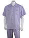 Men's 5 Button Casual 100% Polyester Lavender Short Sleeve Solid Casual Two Piece Walking Outfit For Sale Pant Sets Suits