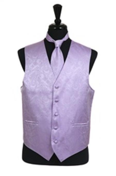 Tuxedo Vest - Wedding Vest Lavender paisley tone on tone Vest Waist coat Tie Set - Men's Neck Ties - Mens Dress Tie - Trendy Mens Ties