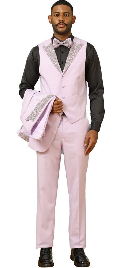 Lavender Prom Tuxedo - Perfect Wedding Suit Vested Rhinestone Lapelled