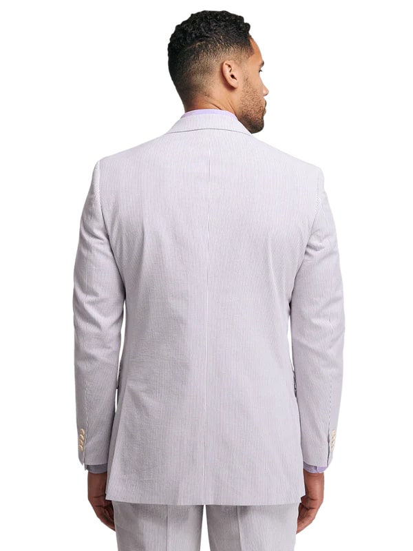Mens Lavender Seersucker Suit Blazer + Pants Cotton Fabric - Summer Fabric in Purple color - Image 4