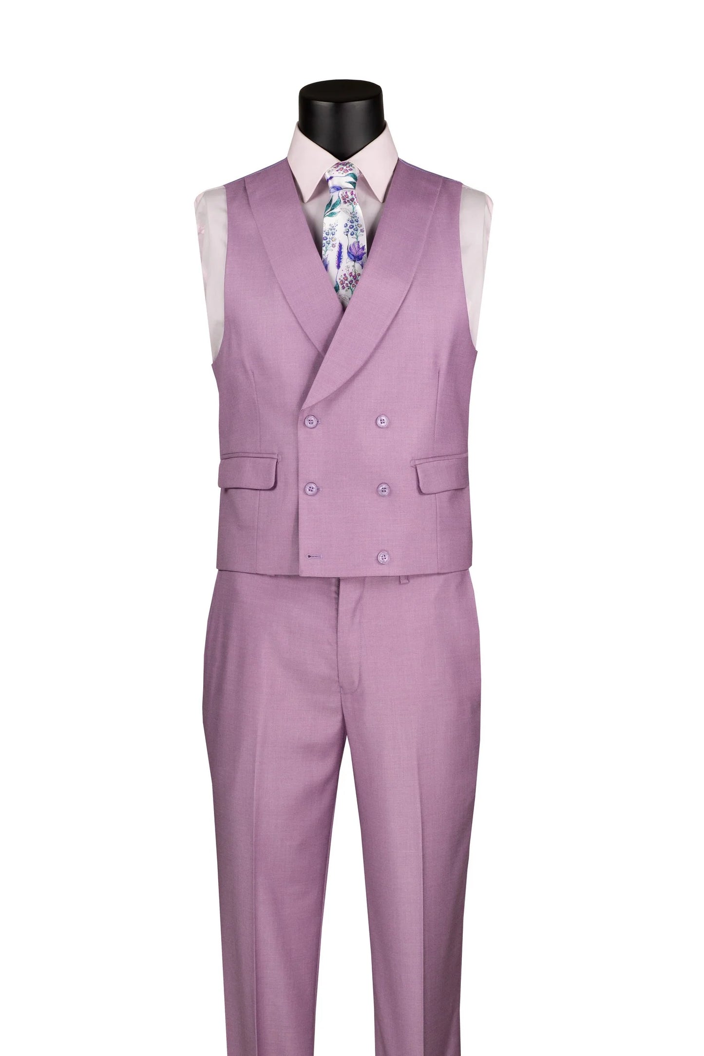 Lavender Modern Fit 3-Piece Suit with Lapel Vest & Adjustable Pants - Image 2
