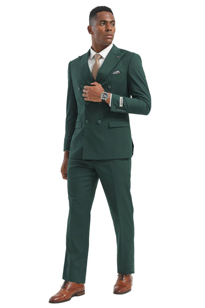 Men's Designer Stacy Adams Classic Double Breasted Suit in Hunter Green - Image 2