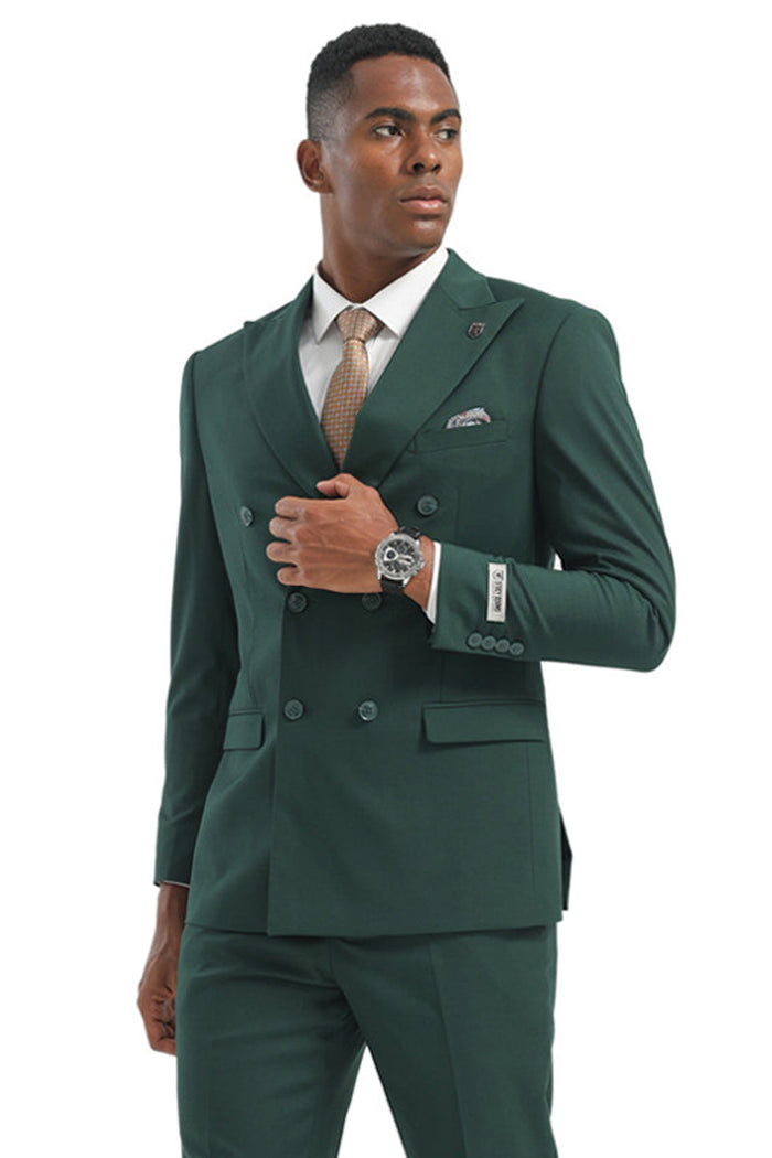 Men's Designer Stacy Adams Classic Double Breasted Suit in Hunter Green