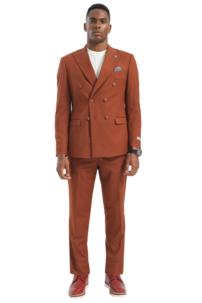 Men's Designer Stacy Adams Classic Double Breasted Suit in Brown Rust - Image 2